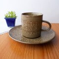 花三島柄伊羅保のシックな雰囲気切立コーヒーカップ＆ソーサー
