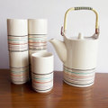 昭和レトロモダン♪レインボーボーダー柄切立型の土瓶＆湯呑み茶器セット