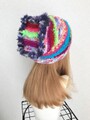 1813 トップが四角派手ハデ帽子★感謝品ラスト！