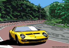 「Winding bull 2」　箱根のイラスト版画作品