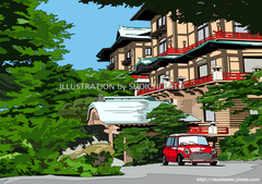 「休息」　イラスト版画作品