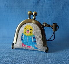 がま口インコインケース（ブルーセキセイ柄）