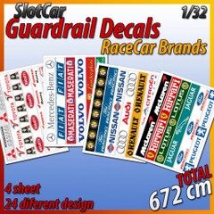 MHS製　1/32　ｽﾛｯﾄｶｰ ｼﾞｵﾗﾏ用ﾃﾞｶｰﾙ　　　　GA7◆ガードレール用デカール　アソートセット　 Guardrail Decals "自動車メーカー"　　ガードレースやコーナーウォールに使い道は多彩！　4シート入り。たっぷり672cm、これは便利です！工具メーカースポンサー　◆お奨め商品！