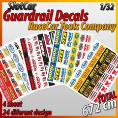 MHS製　1/32　ｽﾛｯﾄｶｰ ｼﾞｵﾗﾏ用ﾃﾞｶｰﾙ　　　　GA3◆ガードレール用デカール　アソートセット　 Guardrail Decals "パーツメーカー"　ガードレースやコーナーウォールに使い道は多彩！　4シート入り。たっぷり672cm、これは便利です！パーツメーカースポンサー　◆お奨め商品！