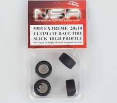 NSR　1/32　ｽﾛｯﾄｶｰﾊﾟｰﾂ　　5303◆エクストリーム・グリップタイヤ　ベリーソフト！ 　　20x11/Lowﾌﾟﾛﾌｨｰﾙ　ｽﾘｯｸﾀｲﾔ/4本入り　　ｽﾛｯﾄｲｯﾄの15～17ﾎｲﾙにも装着可！★イットのN22-1172と同サイズ。エクストリームなグリップ！ 