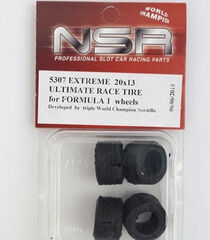 NSR　1/32　ｽﾛｯﾄｶｰﾊﾟｰﾂ　　5307◆F1用　エクストリーム・グリップタイヤ　ベリーソフト！ 　20ｘ13/F1用のエクストリームです！　ｽﾘｯｸﾀｲﾔ/4本入り　　ｽﾛｯﾄｲｯﾄのF1用アルミホイルにも装着可！★最強のグリップ！ 