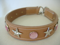 ハンドメイド革製首輪　Star ピンク　Ｍサイズ