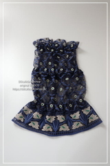 カモミール刺繍スヌード（青×黒）225