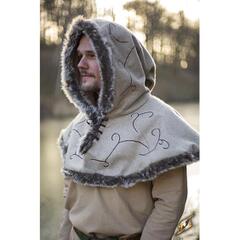 中世ヨーロッパ衣装 ファー付きコットンフード ベージュ 各種サイズ コスプレ 仮装 頭 装備