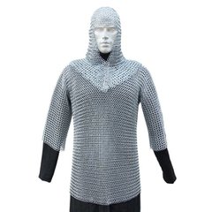 中世 16ゲージスチール製 チェーンメイル ホーバージョン コイフ セット アーマー 兜 西洋 鎧 甲冑 ヨーロッパ