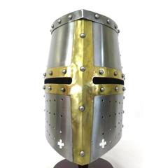 中世 スチール製 レザーライナー内蔵グレートヘルム 着用可
