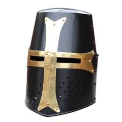 中世 20ゲージスチール製 グレートヘルム ブラック レザーライナー付き 着用可