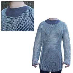 中世 16ゲージマイルドスチール製 フルスリーブ チェーンメイル アーマー 兜 西洋 鎧 甲冑 ヨーロッパ