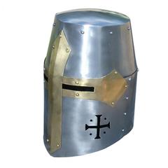 中世 20ゲージスチール製 テンプルナイト クルセイダー グレートヘルム 着用可