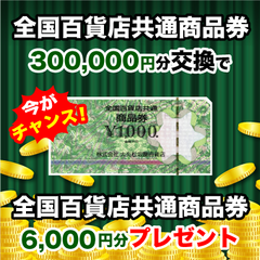 【スマイルハッピー】全国百貨店共通券（300,000円）＋6,000円プレゼント！！