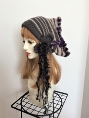 1510　ショート帽子ターバン：紫グレー
