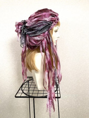 1900　リボンの糸渡りの帽子：シルバー赤紫