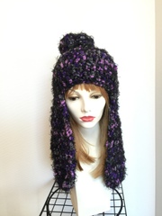1276　ロング耳当て帽子：紫黒