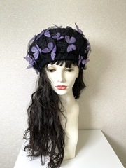 1963 紫蝶のチュール包みベレー帽　