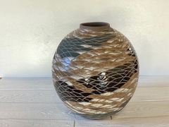 象嵌釉彩波状紋壷（桐箱付き）　25-1-1