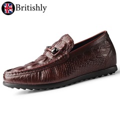 Angarrick Brown Soft Genuine Leather Flat Loafers 5.5cmアップ