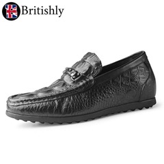 Angarrick Black Soft Genuine Leather Flat Loafers 5.5cmアップ