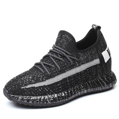 Performance Black Flyknit Elevator Sneakers Skateboarding Running Shoes Increase Height 4inch / 10cm