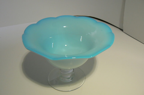 大正ロマン　手作りガラスの氷カップ（コンポート）　水色　珍品