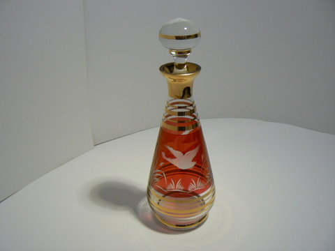 カットガラス　金彩デカンタ－　中古　ボヘミアガラス