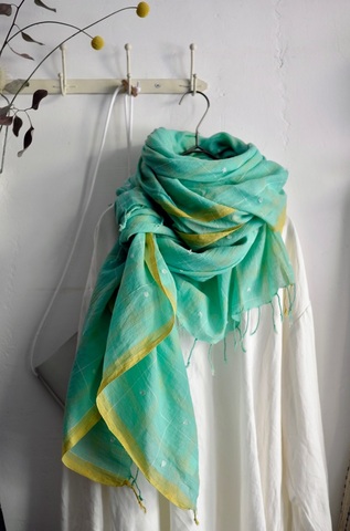 ラスト1点＊ICHI Antiquites Jamdani Handweaving 手紡ぎ手織りカディコットン ストール