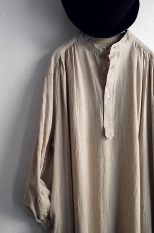 ICHI Antiquites  Linen-Cotton バンドカラーロングドレス