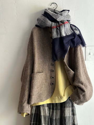 完売＊ICHI Antiquites  ウールリネンヘリンボーンのワイドジャケット