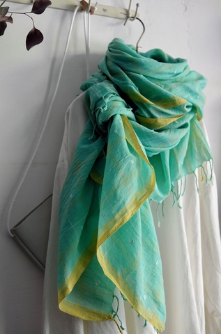 ラスト1点＊ICHI Antiquites Jamdani Handweaving 手紡ぎ手織りカディコットン ストール