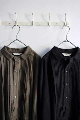 送料無料＊ICHI Antiquites  ウールリネンのタックプリーツシャツチュニック