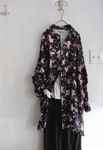 ラスト1点＊ICHI Antiquites LINEN FLOWER PRINT ラグランスリーブのチュニックシャツ
