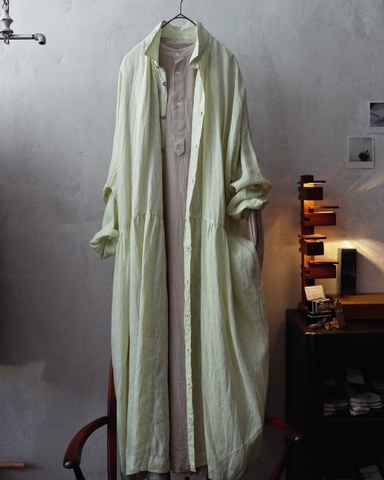 ICHI Antiquites カラーリネンのロングシャツドレス