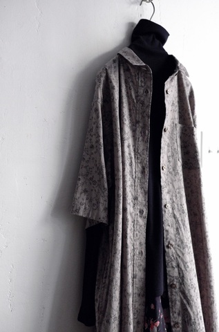 ラスト1点 送料無料＊ICHI Antiquites コットンリネンフラワー5分袖ロングシャツドレス