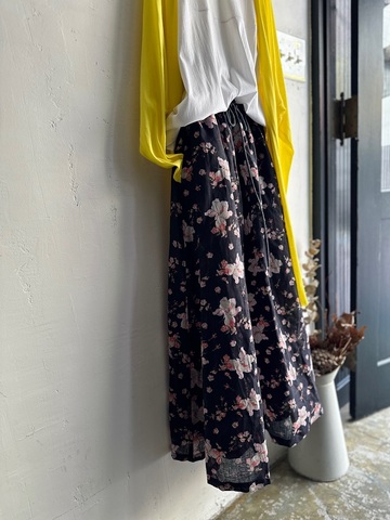 ICHI Antiquites LINEN FLOWER PRINT ロングスカート
