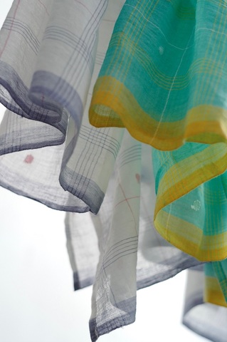 送料無料＊ICHI Antiquites Jamdani Handweaving カディコットンノーカラーシャツ