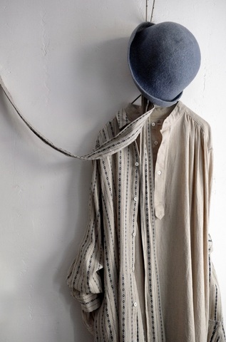 送料無料＊ICHI Antiquites  Linen-Cotton Dobby Stripe ロングシャツドレス