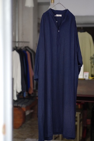 完売＊ICHI Antiquites  Linen-Cotton バンドカラーロングドレス
