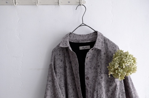 完売＊ICHI Antiquites コットンリネンフラワー5分袖シャツ