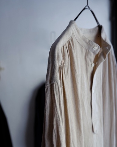 ICHI Antiquites  Linen-Cotton バンドカラーロングドレス