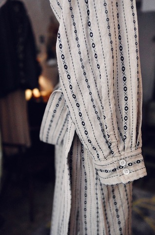 ICHI Antiquites  Linen-Cotton Dobby Stripe ロングシャツドレス