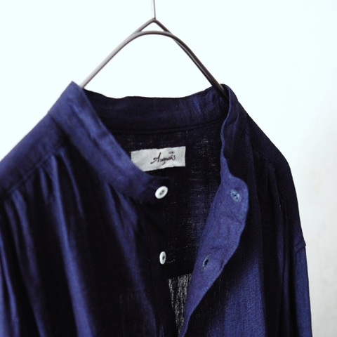 ICHI Antiquites  Linen-Cotton バンドカラーロングドレス