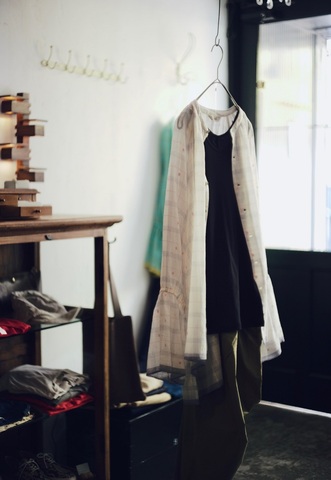 送料無料＊ICHI Antiquites Jamdani Handweaving カディコットンノーカラーシャツ