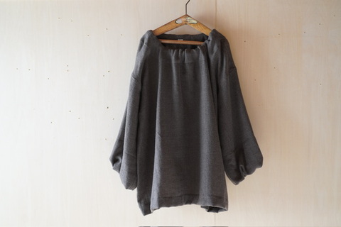 コクーンブラウス8分袖　ウール チョコ色