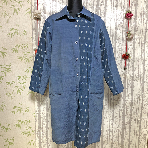 藍紬と島絣コラボ　ロングコート
