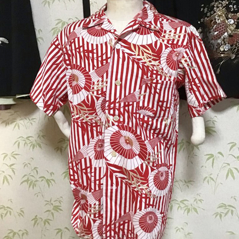浴衣リメイク　紳士用アロハシャツ（柳に傘）【値下中！】