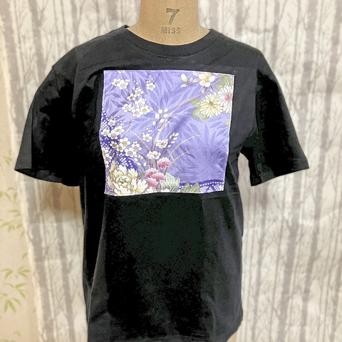 紫牡丹柄 デザインTシャツ